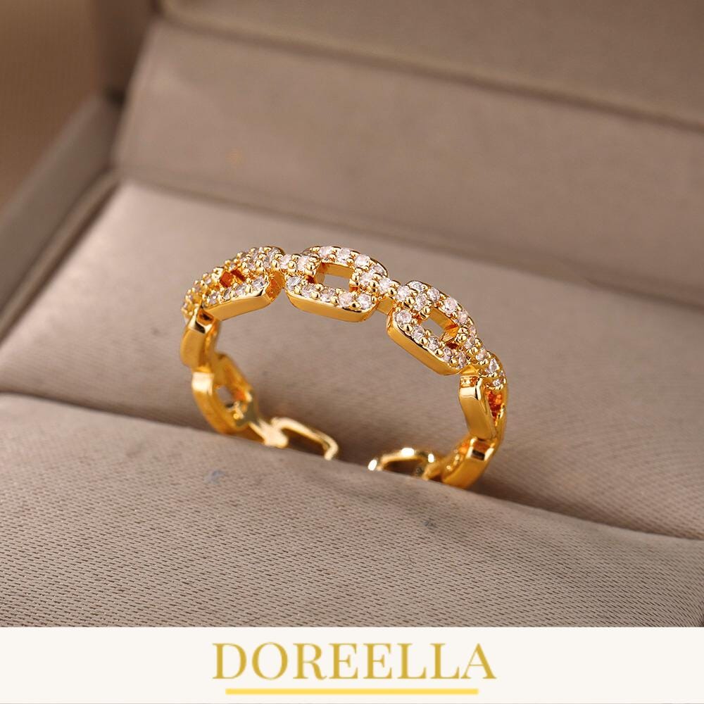 Zircon Twist Chain Ring • Stainless Steel Wedding Band • Gift for Her • Jewellery by DoreElla