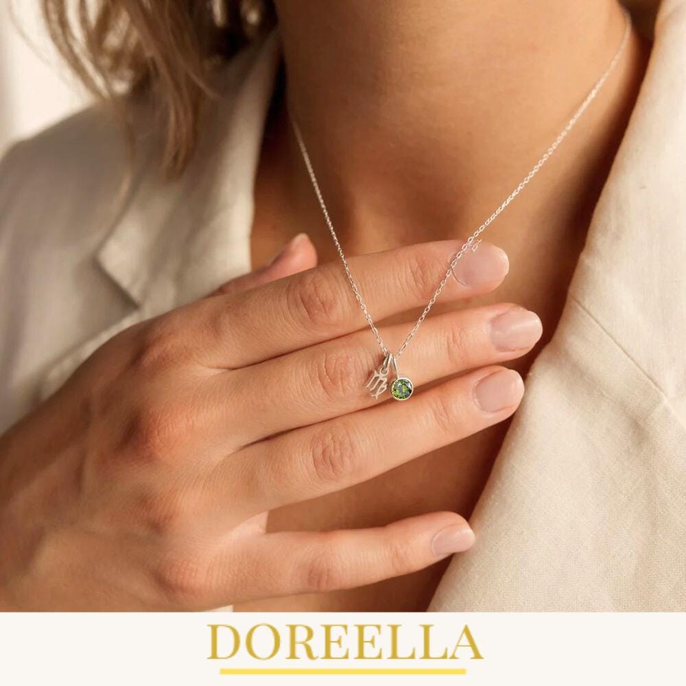 Birthstone Zodiac Pendant Necklace • Gold or Silver Astrological Sign Jewellery