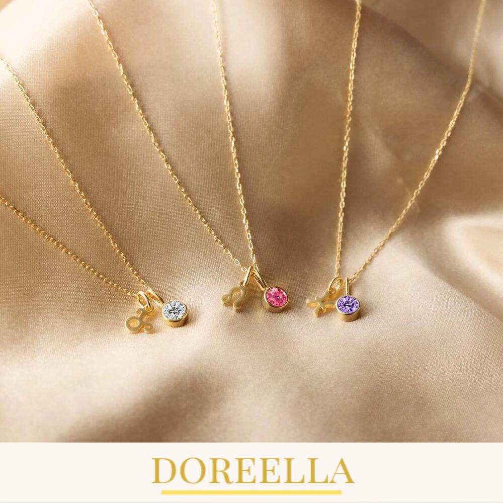 Birthstone Zodiac Pendant Necklace • Gold or Silver Astrological Sign Jewellery