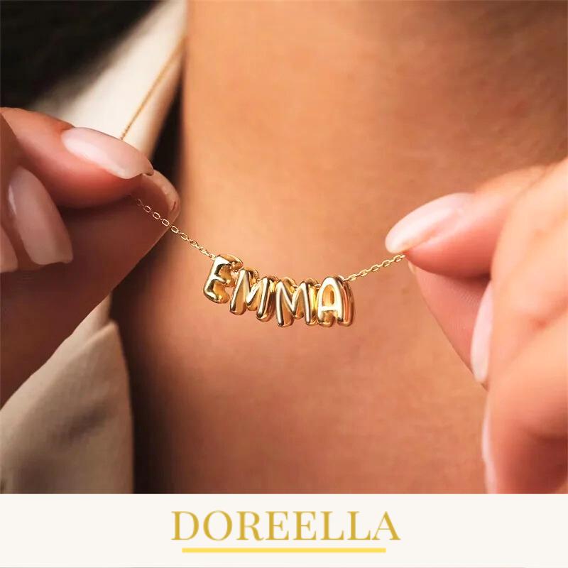 Custom 3D Bubble Letter Name Necklace • Gold or Silver Pendant • Gift For Her