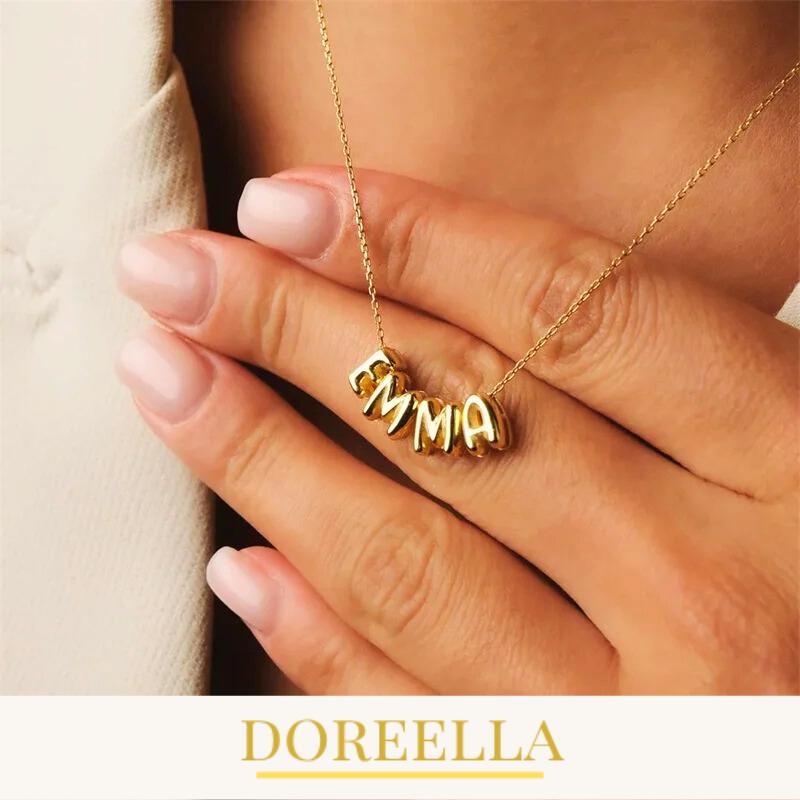 Custom 3D Bubble Letter Name Necklace • Gold or Silver Pendant • Gift For Her
