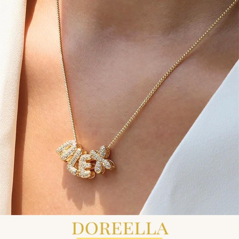 Custom 3D Bubble Letter Name Necklace • Gold or Silver Pendant • Gift For Her