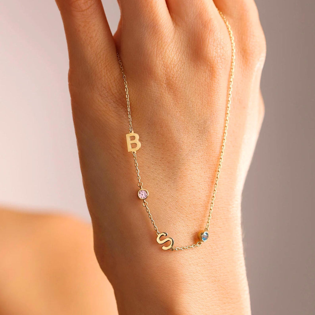 Sideways Birthstone Necklace - Personalized Initial Necklace - Demi Fine Jewelry - Gift For Her By DoreElla