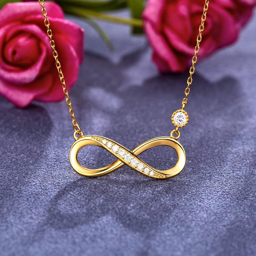 Infinity Love Necklace - 925 Sterling Silver Gemstone Jewellery - Fancy Gold Plating - Gift Choice
