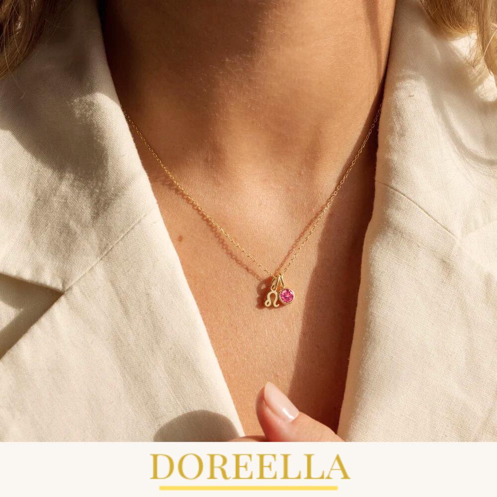 Birthstone Zodiac Pendant Necklace • Gold or Silver Astrological Sign Jewellery