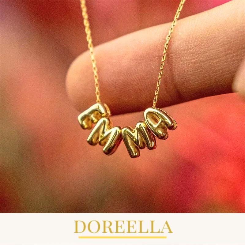 Custom 3D Bubble Letter Name Necklace • Gold or Silver Pendant • Gift For Her