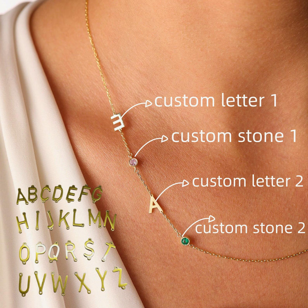 Sideways Birthstone Necklace - Personalized Initial Necklace - Demi Fine Jewelry - Gift For Her By DoreElla