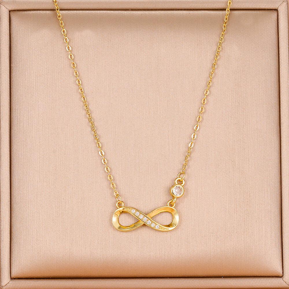 Infinity Love Necklace - 925 Sterling Silver Gemstone Jewellery - Fancy Gold Plating - Gift Choice