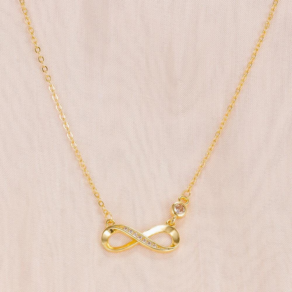 Infinity Love Necklace - 925 Sterling Silver Gemstone Jewellery - Fancy Gold Plating - Gift Choice