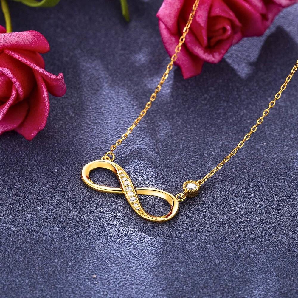 Infinity Love Necklace - 925 Sterling Silver Gemstone Jewellery - Fancy Gold Plating - Gift Choice