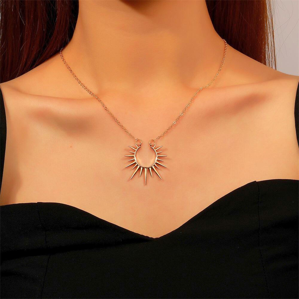 Sunburst Gold Pendant Necklace, Dainty Sunbeam Fancy Design, Gift Idea For Her, By DoreElla